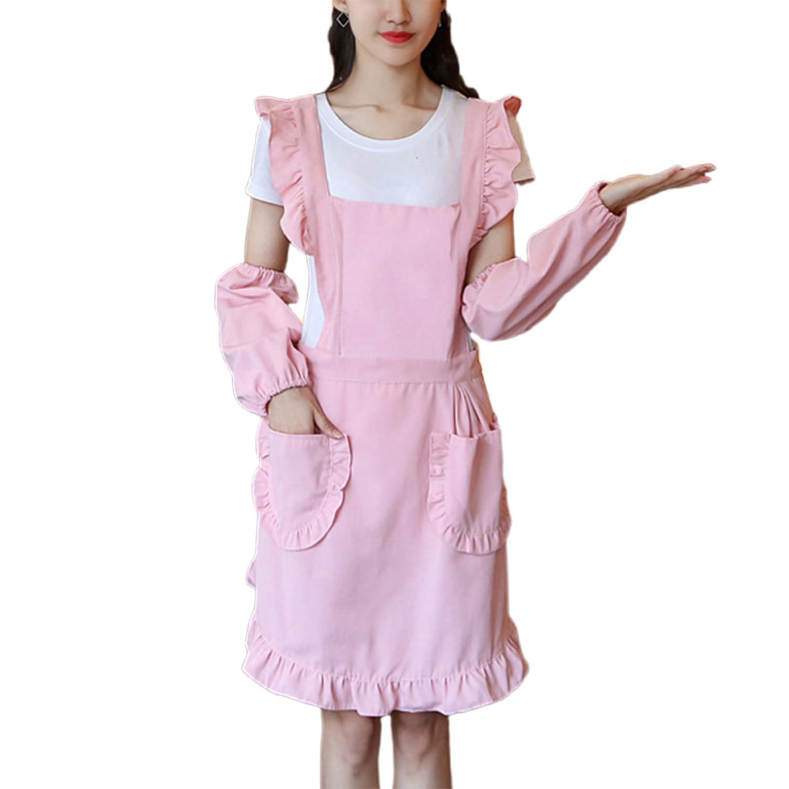 GDHKDDFL Baking aprons, Vintage Pinafore Apron for Women with Pockets Cute Chef Aprons for Kitchen Cooking Gardening Green(Pink)