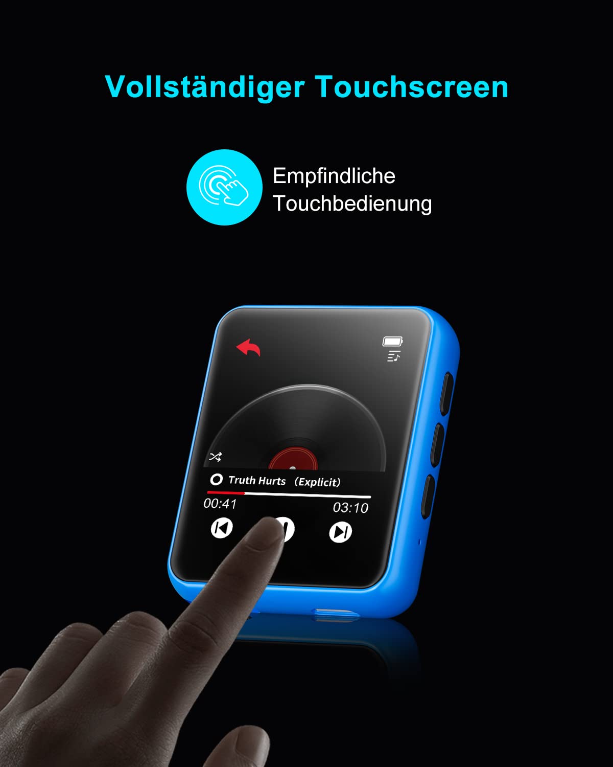 32GB MP3 Player Bluetooth 5.0 mit Voller Touchscreen, Verlustfreier HiFi-Musikplayer mit Metallgehäuse, mit UKW-Radio, Lautsprecher, Line-in Aufnahme, Unterstützung bis zu 128 GB