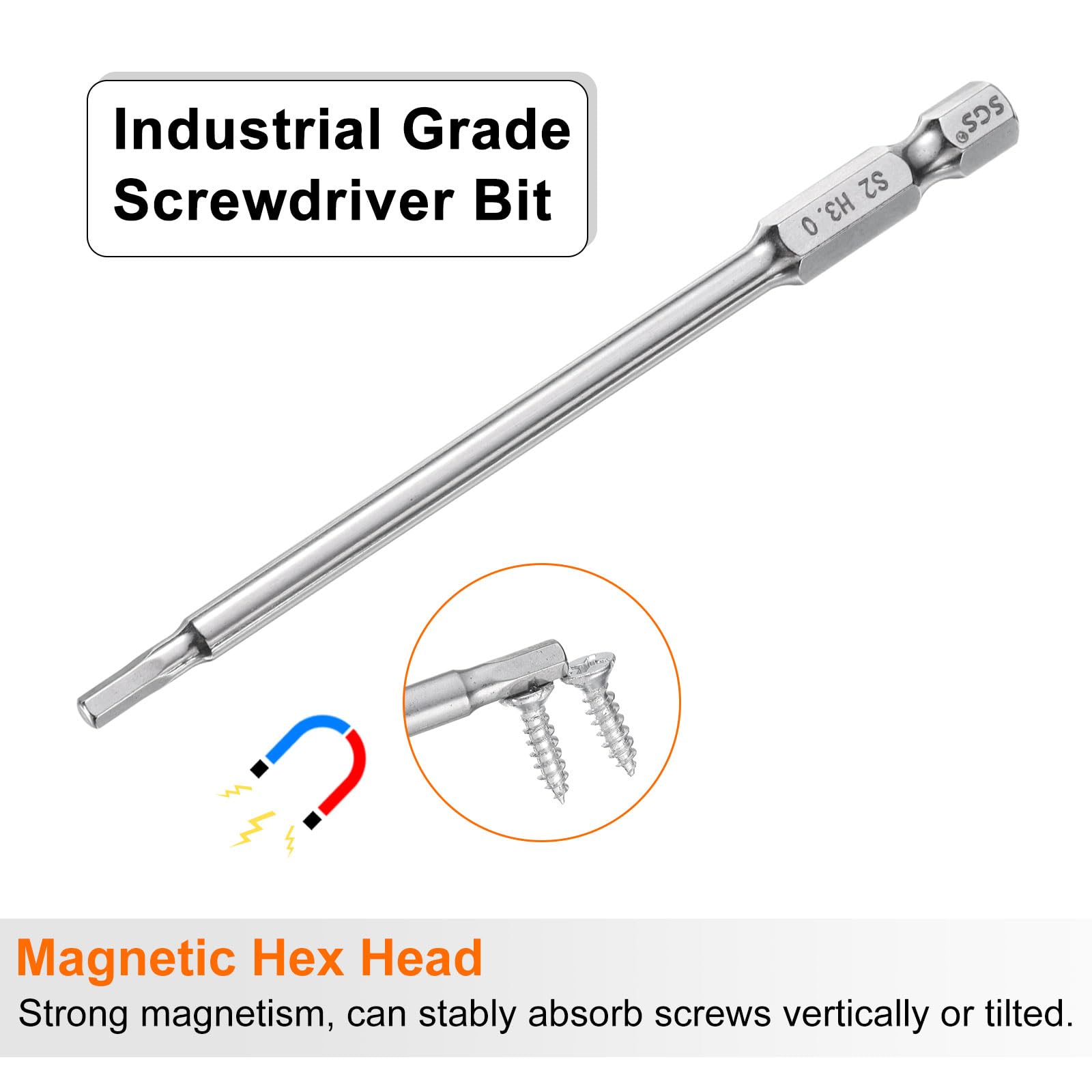 QUARKZMAN Punte per Cacciavite Chiave Esagonale 3mm (H3) Metrico 1/4" Attacco Esagonali 100mm (4") Punta Magnetica Lunghe Acciaio S2 Punta per Trapano Piatta Grado Industriale per Viti