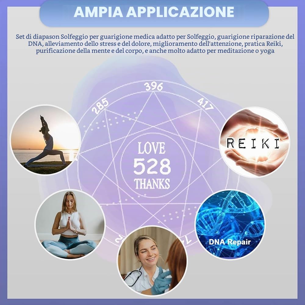 Diapason Neurologico,Set di Diapason - 9 Diapason in una raffinata confezione regalo in alluminio, ideali per la guarigione, la guarigione dei chakra, la guarigione del suono e l'antistress.