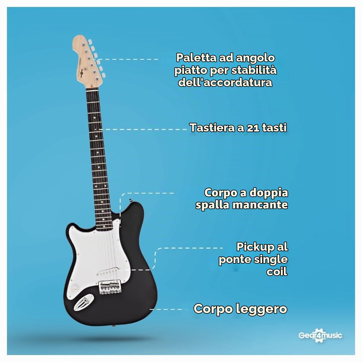 VISIONSTRING Chitarra elettrica mancina e amplificatore Starter Kit 4/4 Dimensione completa Chitarra per principianti Nero