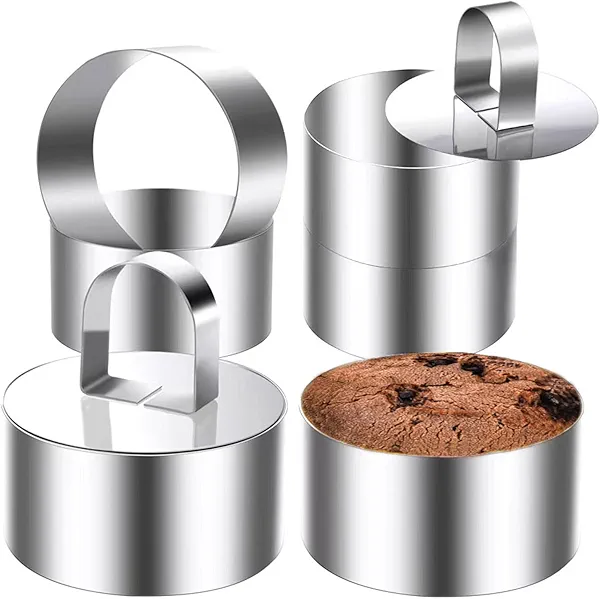 DATANYA Cake Rings Mold Stainless Steel Round Ring Molds, 4 Inch Food Rings Dessert Mousse Molds Cooking Rings with Pushers for Pastry Baking (6 Rings and 2 Pushers)