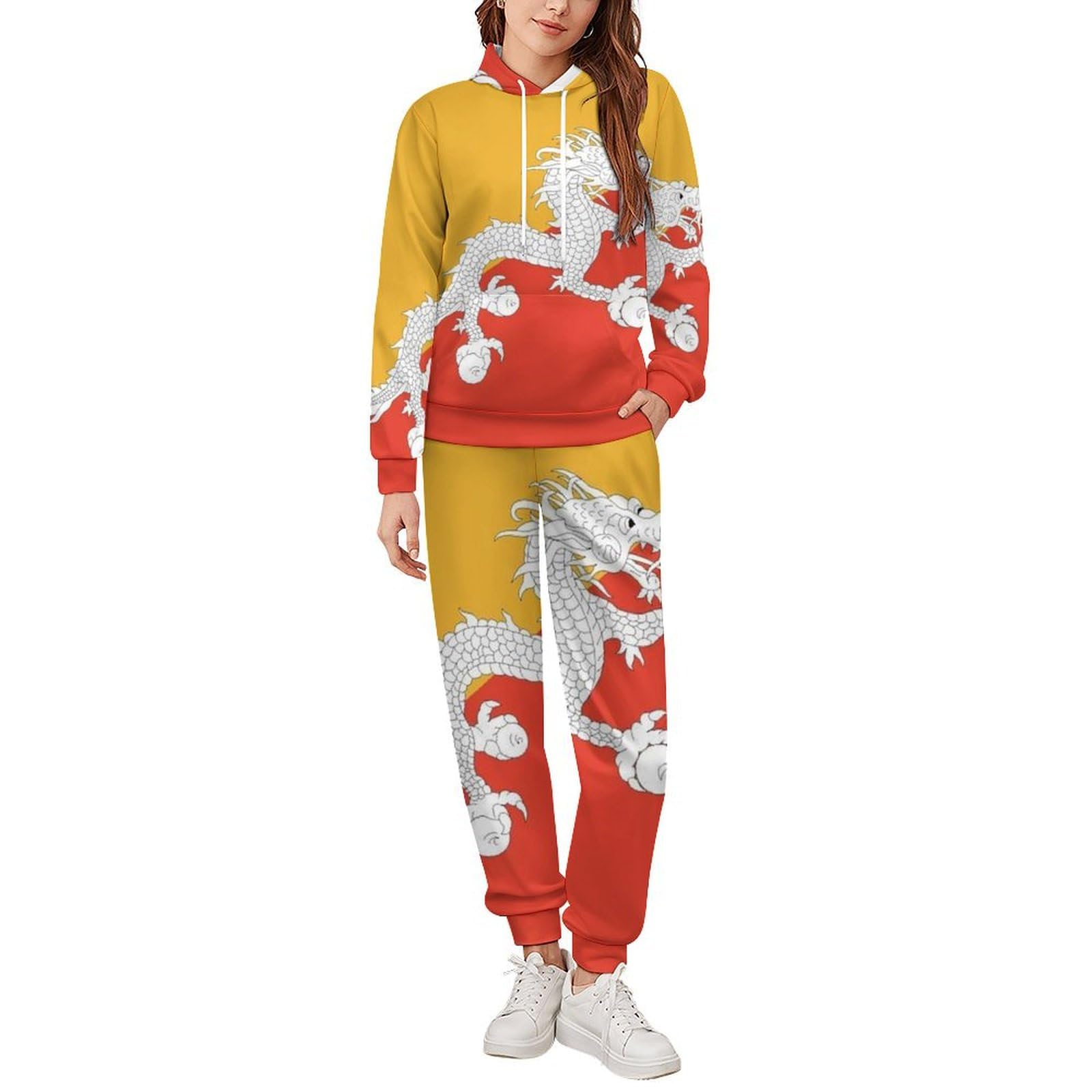 Tuta Da Donna Set Completo Da Salotto Set Da 2 Pezzi Tute Da Uomo Bandiera Della Repubblica Del Bhutan Manica Lunga Abbigliamento Sportivo Unisex Moda Casual Tuta Autunnale