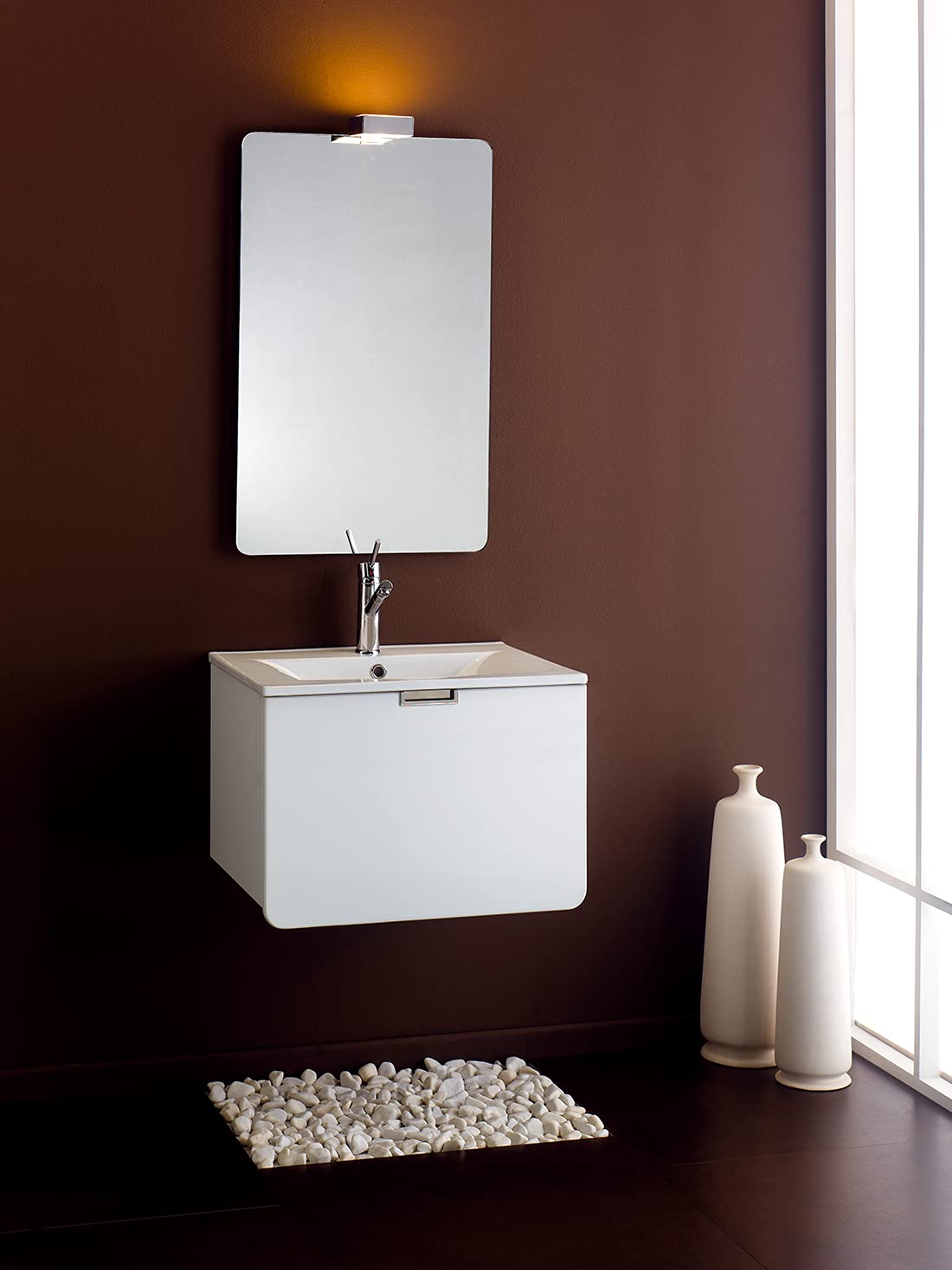 Lavabo Encimera Cerámico Blanco | Pila Lavamanos Rectangular 61x46 cm | Compatible con Mueble de Baño 60x45 cm, con Rebosadero, con Orificio Grifo 61x46 cm, 1 Seno centrado.