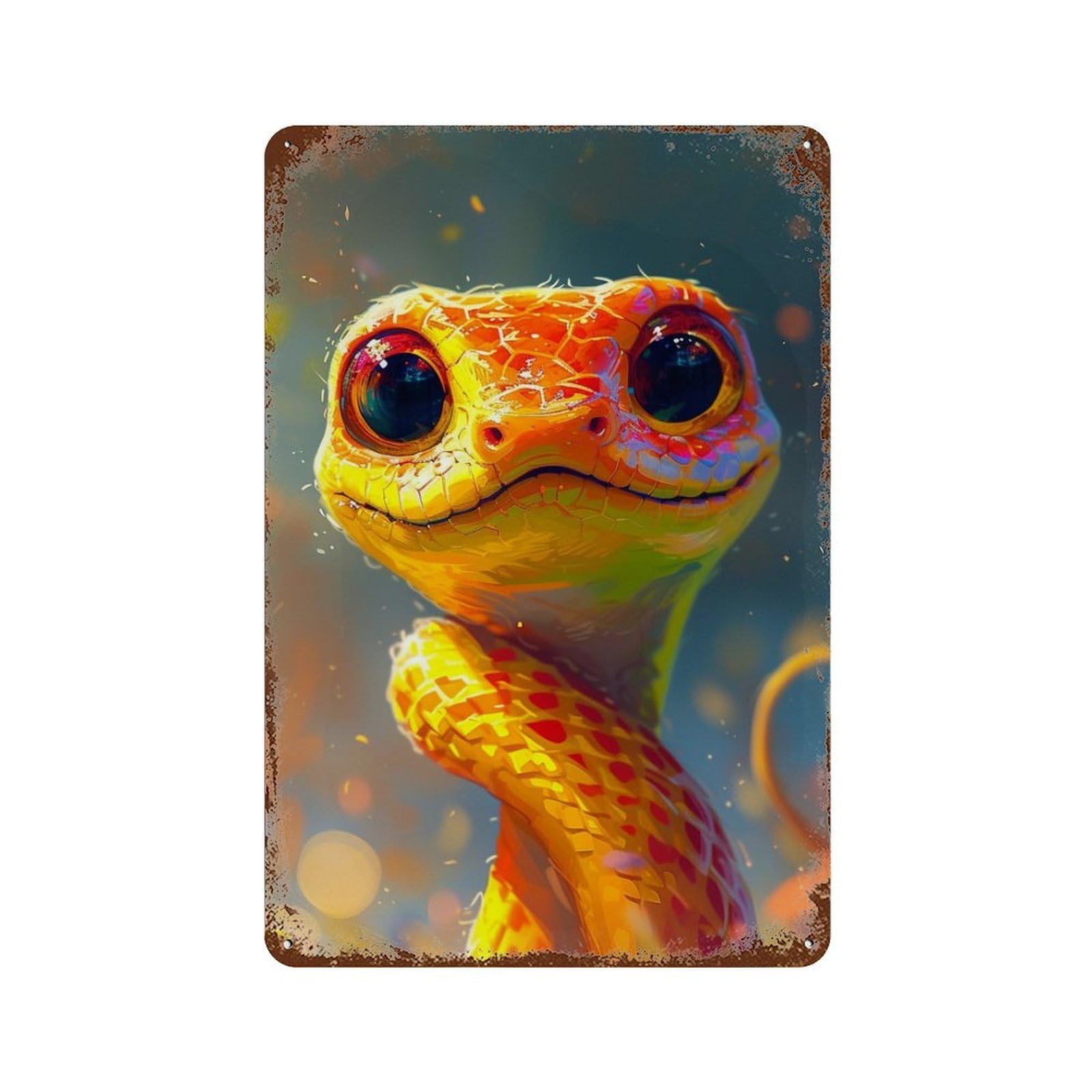 Rust Effect Magical Fire Snake Artwork Vintage Metal Tin Sign 11.8"x7.9", Farmhouse Wall Decor for Garage, Bar And Workshop Decor