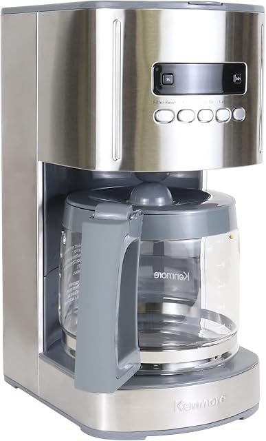 Kenmore Coffee Drip Maker - 12 Cup Programmable Coffee Machine with Glass Jar, Regular Full Bodied Preparation, Auto Shutoff, Large Water Tank, Reusable Filter, Kitchen Appliances for Cafeteria Barista