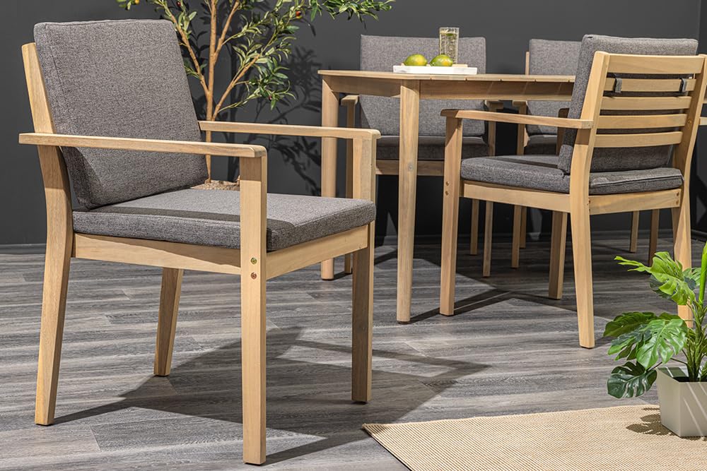 Riess Ambiente Massiver Gartenstuhl KOPENHAGEN - Natur Akazienholz anthrazit - Outdoor inkl. Kissen