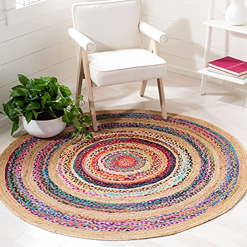 Image of Jute Braided Natural Rug Hand Woven & Reversible for Living Room Kitchen Entryway Rug, Jute Burlap Braided Rag Rug, Farmhouse Rag Rug, Rustic Rug (singlewhite, 210cm)