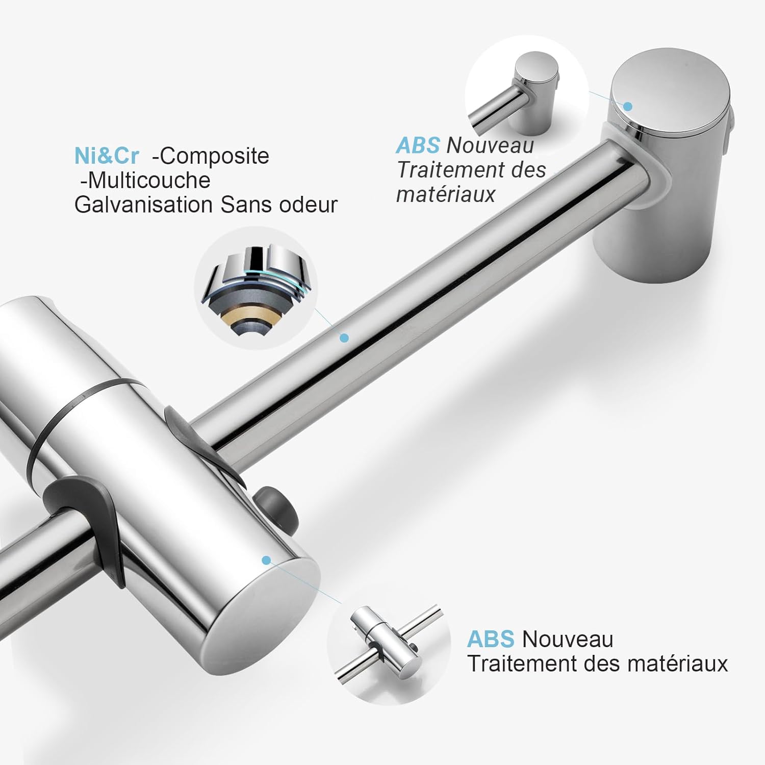 OFFO Barre de Douche 53cm,avec Support Pommeau de Douche,Distance Réglable de 22 à 50cm,Barre Douche de Remplacement,Finition en Acier Inoxydable