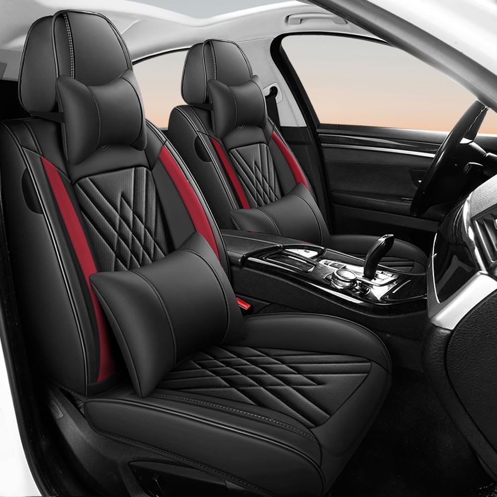 kaiweiqin Car Seat Covers Compatible with Toyota Corolla 2002-2026, Nappa Leather Seat Protectors Scratch Resistant Storage(Full Set with Pillow, Black Red)