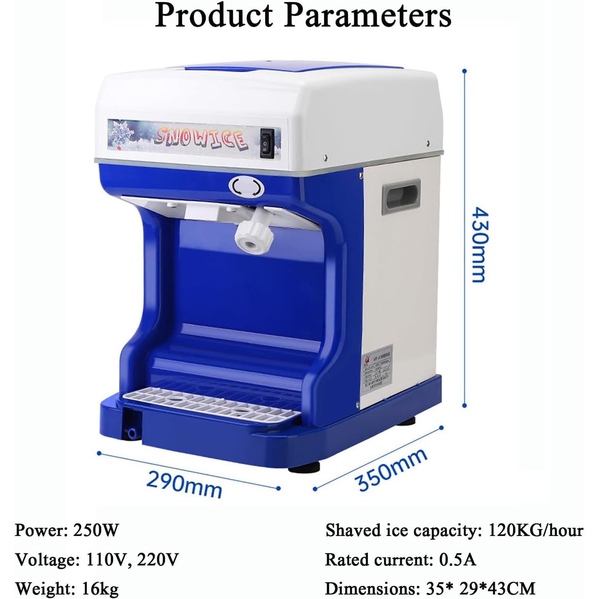 Machine à Glace Pilée électrique 250 W, Machine à Glace Pilée Professionnelle, Grande Capacité De 2L, Avec Interrupteur De Sécurité, Pour Cafés, Salons De Thé, Hôtels