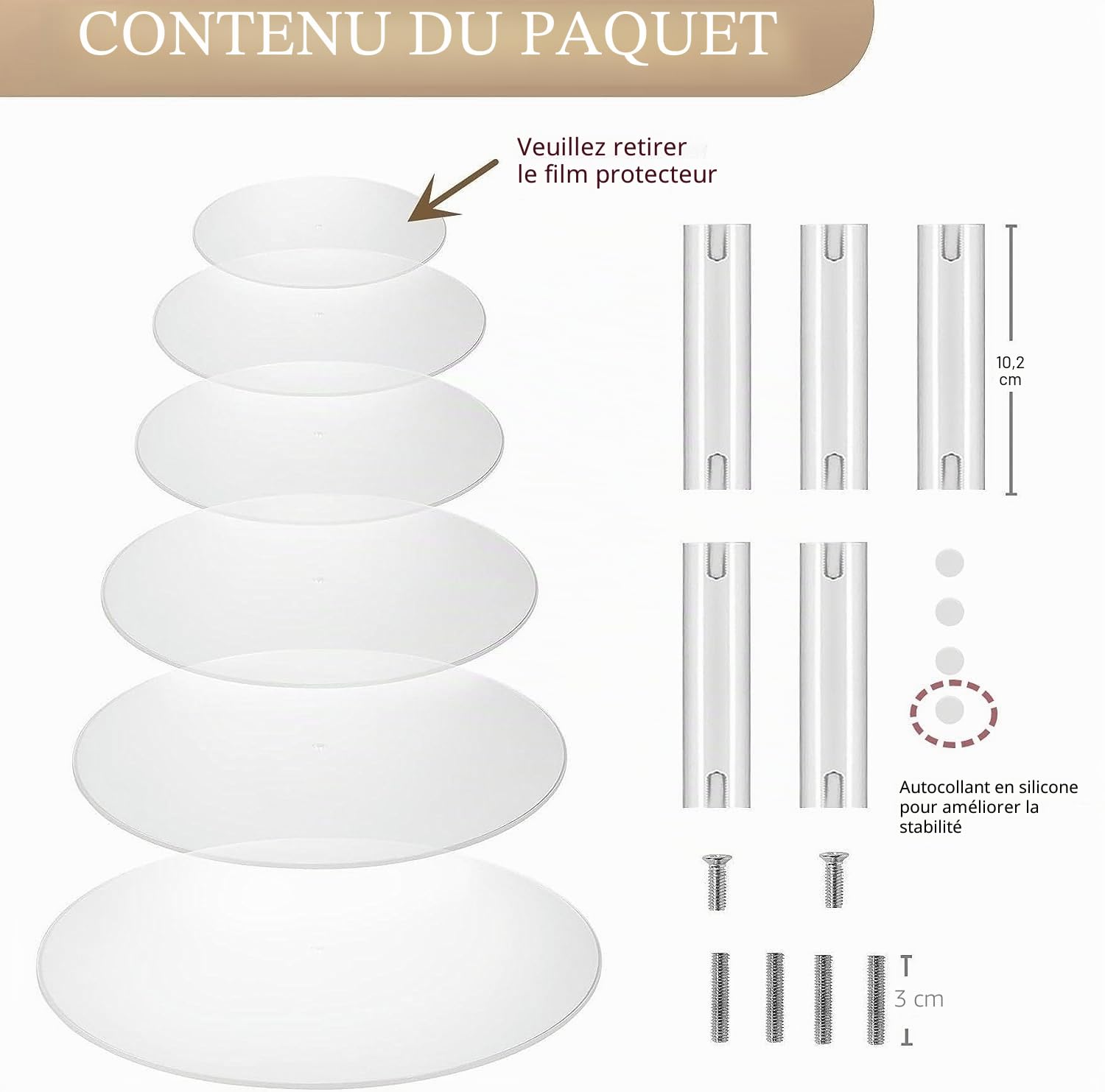Présentoir à cupcakes rond à 6 étages en acrylique - 51 cm de haut - Présentoir à cupcakes transparent - Tour à dessert - Tour à pâtisserie pour fête de mariage, fête prénatale, anniversaire
