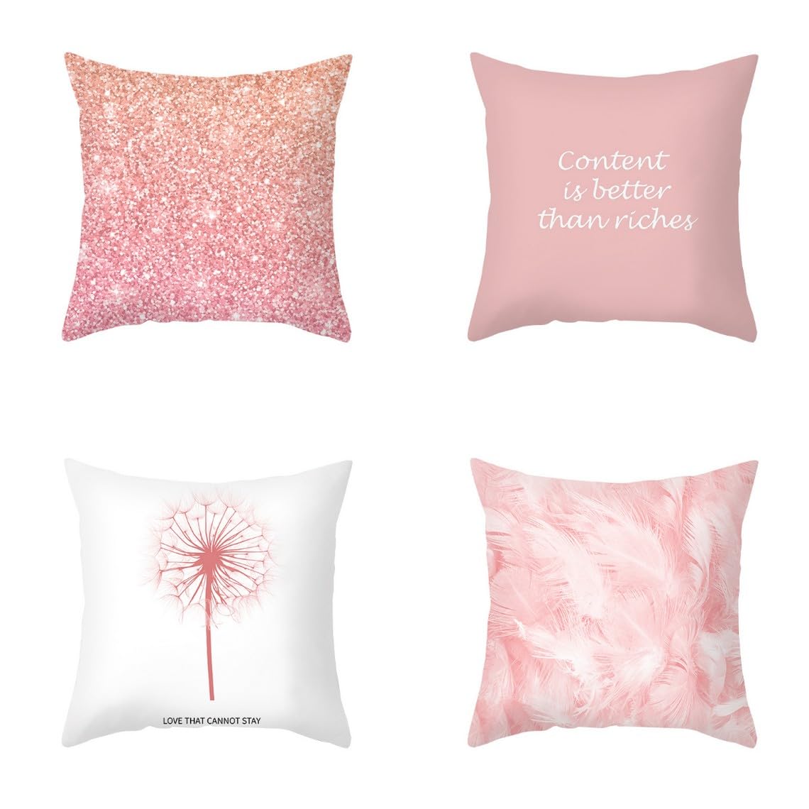 Chenlane Silk Couch Pillow Covers Design Cushion For Living Room Geometric Art, Pink Indoor Dye Exquisite Prints 40x40 cm, 4Pcs