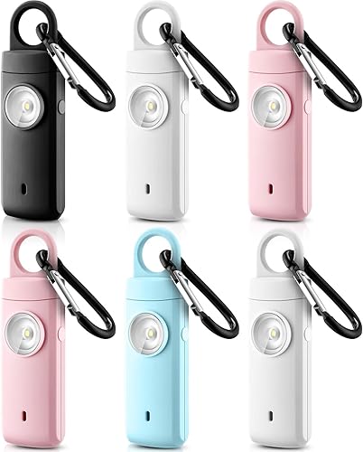 Miniatura 9 de 6 unidades de alarma personal recargable de seguridad para mujeres, sirena personal de sonido fuerte de 130 dB con llavero de autodefensa LED para