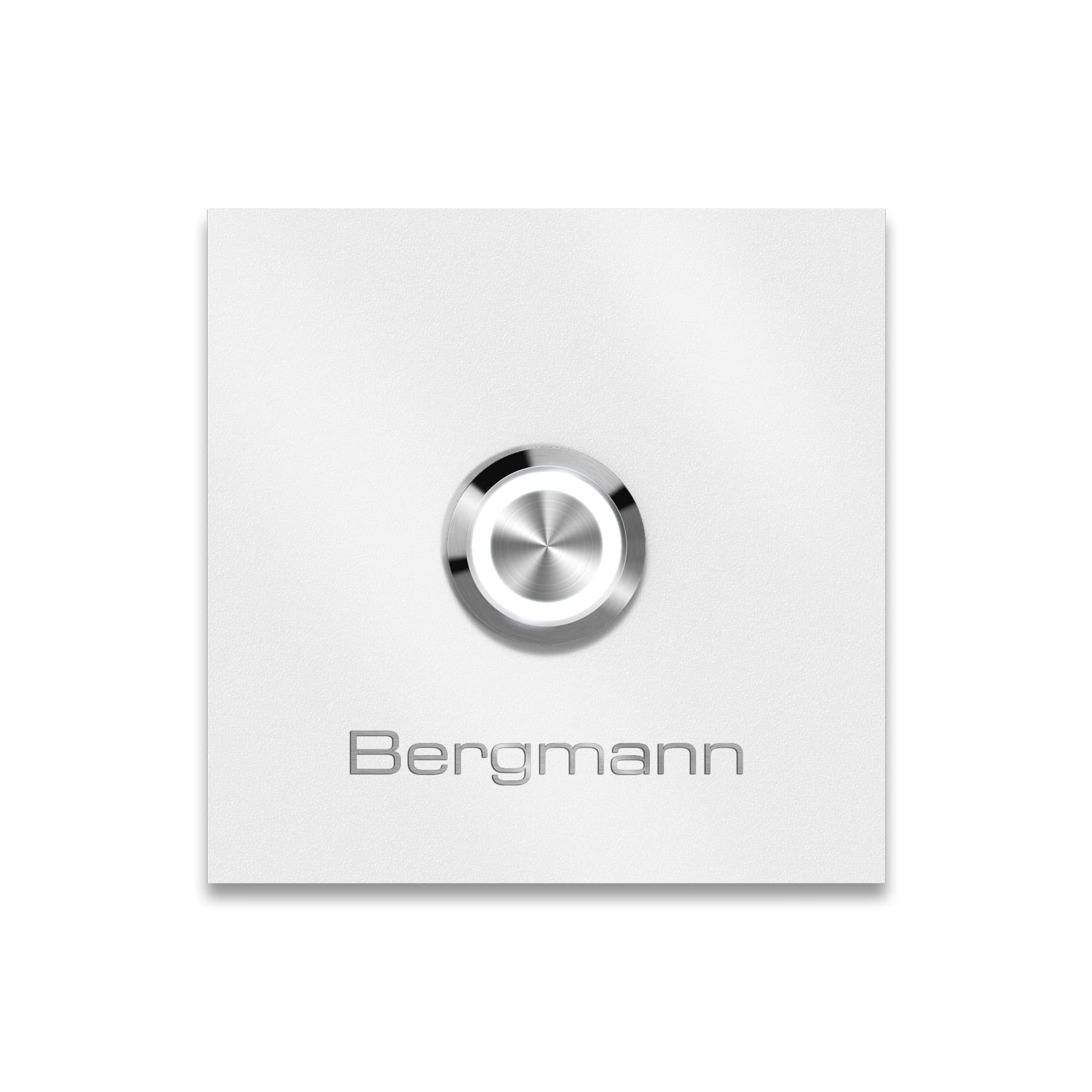 Metzler Türklingel Bergmann in Weiß - Haustürklingel Pulverbeschichtet in RAL9016 Feinstruktur - Made in Germany - Klingel Haustür aus Edelstahl V2A - LED Drucktaster wählbar - Größe: 7 x 7 cm