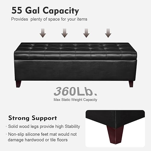 Miniatura 4 de Otomana con almacenamiento, banco otomano de almacenamiento en el extremo de la cama de 51 pulgadas, otomanas tapizadas de piel sintética con tapa