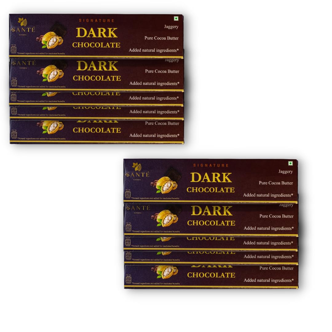SANTE FOODS Jaggery Dark Chocolate- Original | Pack of 10 x12 grams | No Added Sugar| 100% Vegan| Blended with Ayurvedic herbs