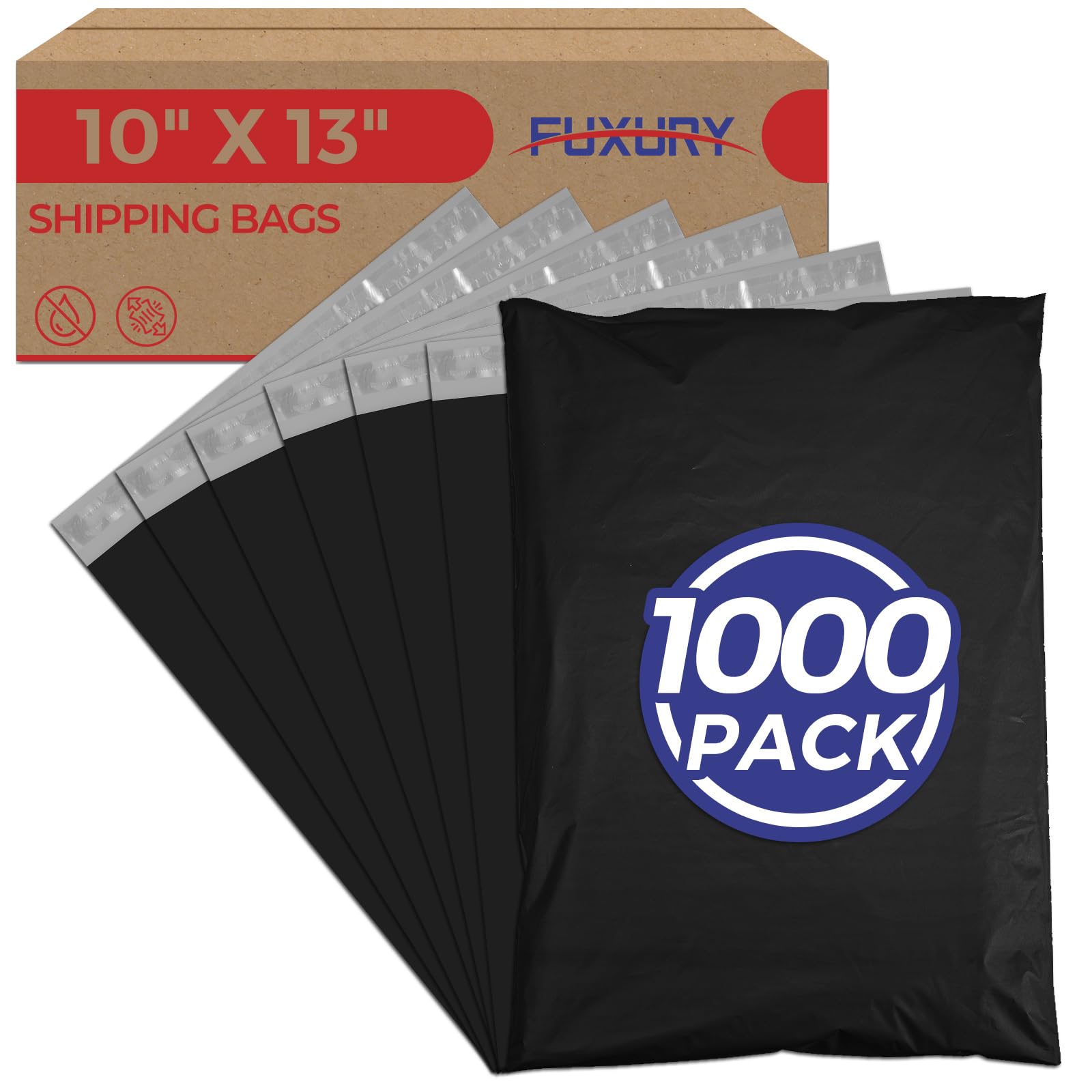 Fuxury Versandtaschen für Kleidung, 25,4 x 33 cm, Schwarz, 1000 Stück | Starke selbstklebende Versandtaschen aus Polybeutel, wasserdicht, selbstklebend, für Bücher, Kleidung, Geschäft
