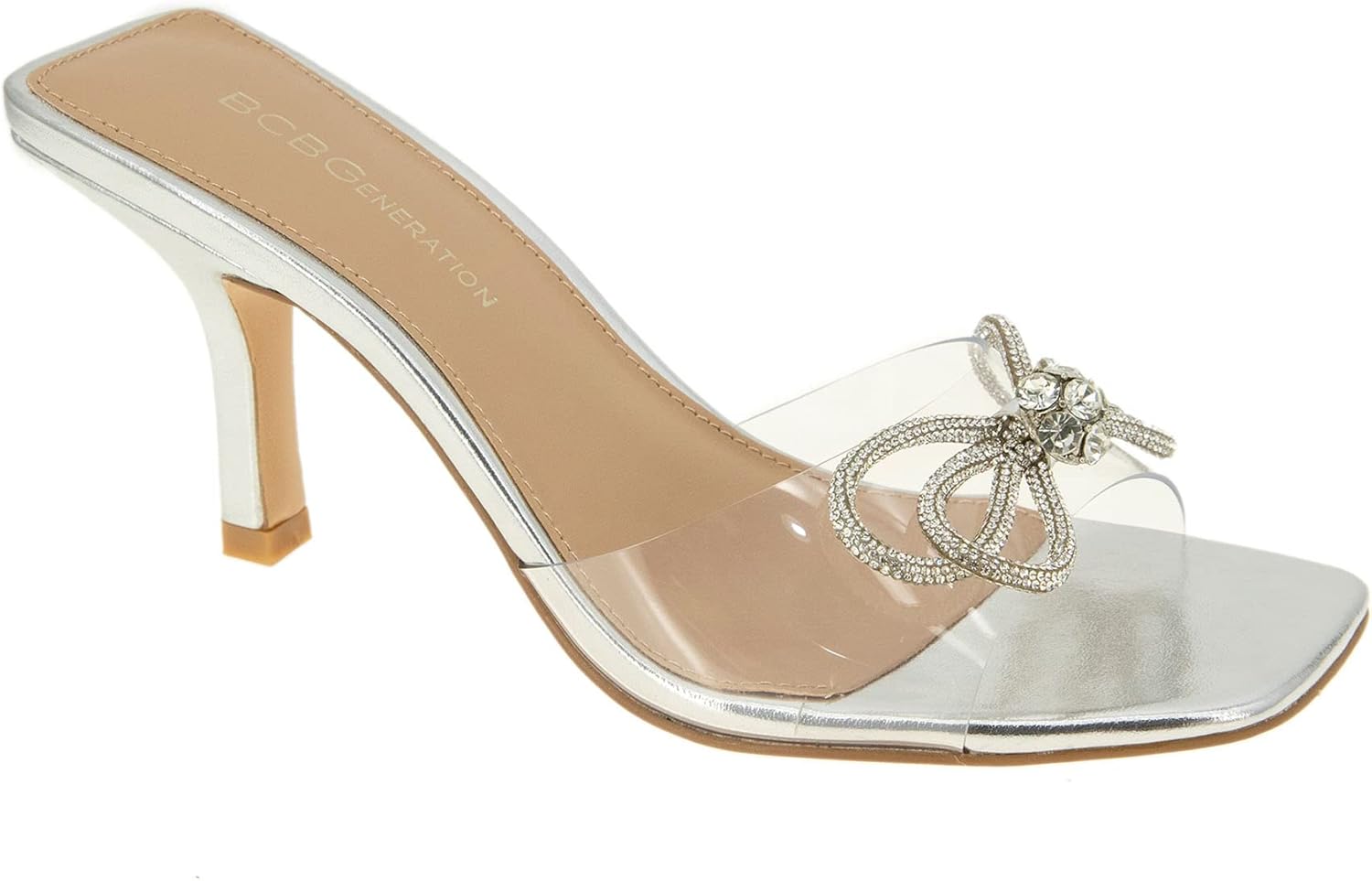 BCBGeneration Women's MISTANY Sandal, Clear/Silver, 5.5