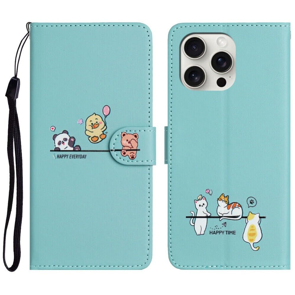 Étui iPhone 15 Pro Max vert portefeuille en cuir à rabat