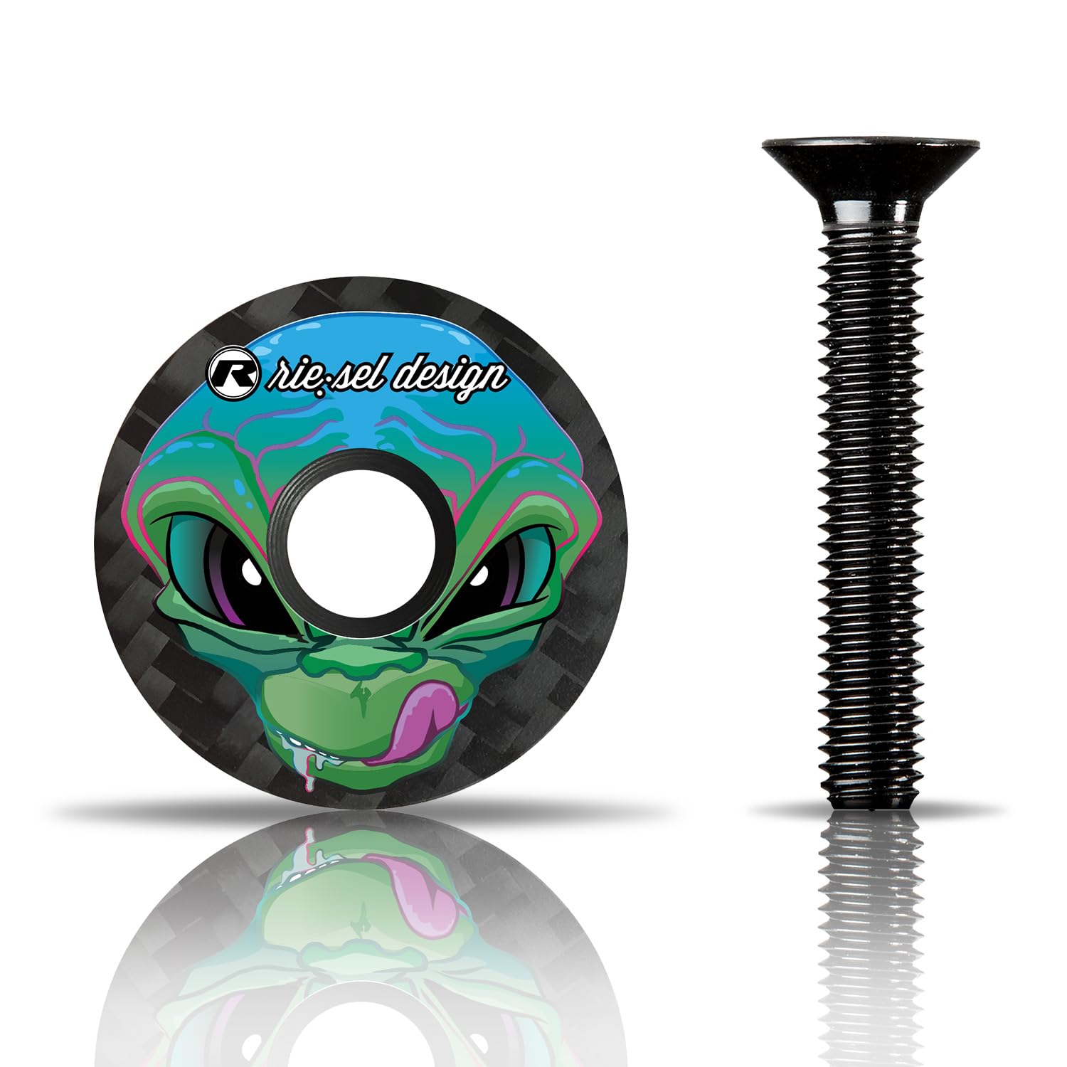 Riesel Design Carbon Steering Cap with Aluminum Screw for Racing Bike, Gravel, Cyclocross, MTB/Stem and Headgear Cap for Fork Stem 1 1/8" (Alien)