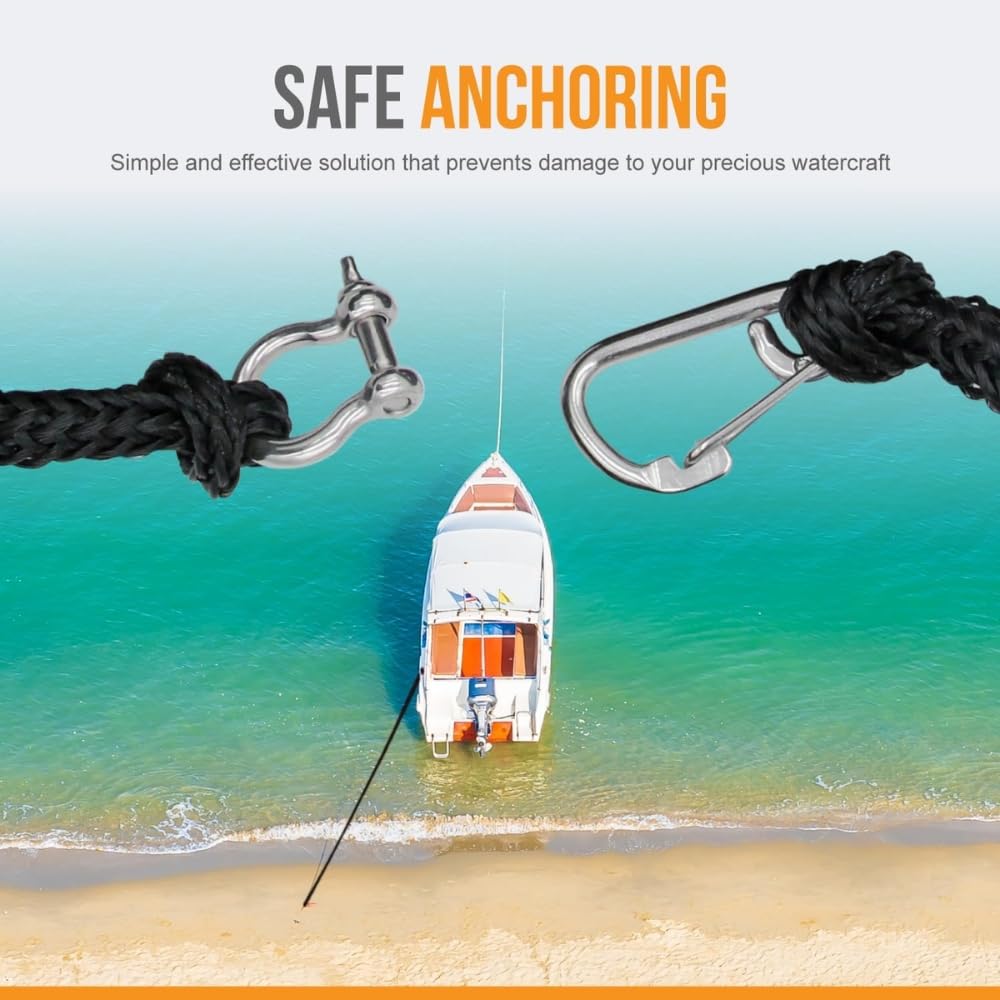 Anchor-Man Bungee-Schnur für Boote, Doppel-Clips, strapazierfähig, 316 Edelstahl, ideal für Boote PWC, eingebauter Snubber, Kajak, Wasserfahrzeuge, SeaDoo, Jetski, Ponton, Kanu (4,3 m - 15,2 m)