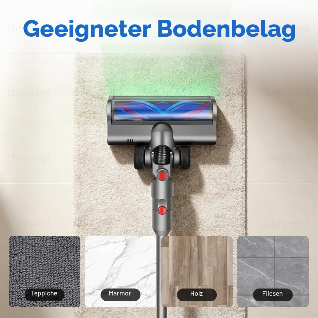 Bürste Ersatzteile kompatibel für Dyson V12 Detect Slim, Zubehör Bodenbürste mit grünem LED-Leuchten, Bodendüse für Hartböden und Teppiche