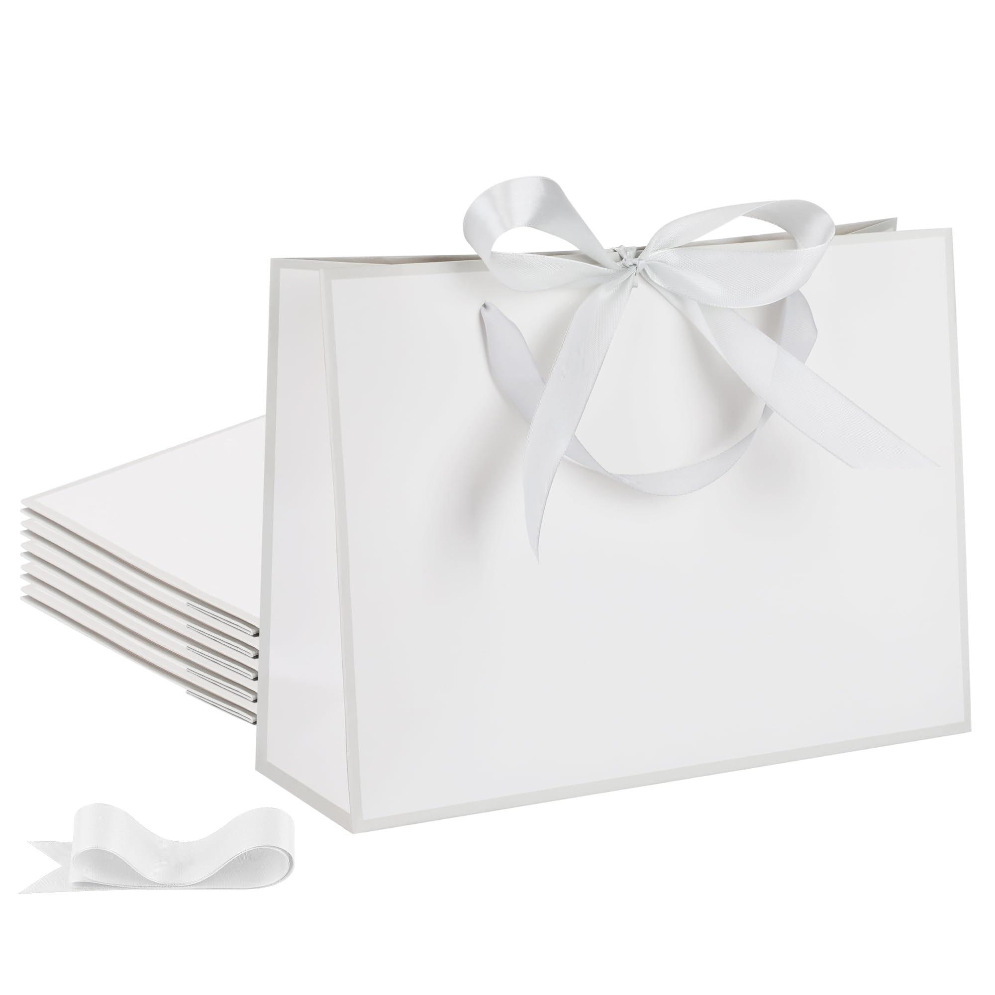 STOBOCTER Lot de 6 sacs cadeaux de remerciement avec poignées - 32,6 x 10,2 x 23,1 cm - Cadeaux de bienvenue avec nœud en ruban pour mariage, demoiselle d'honneur, fête prénatale, remise de diplôme