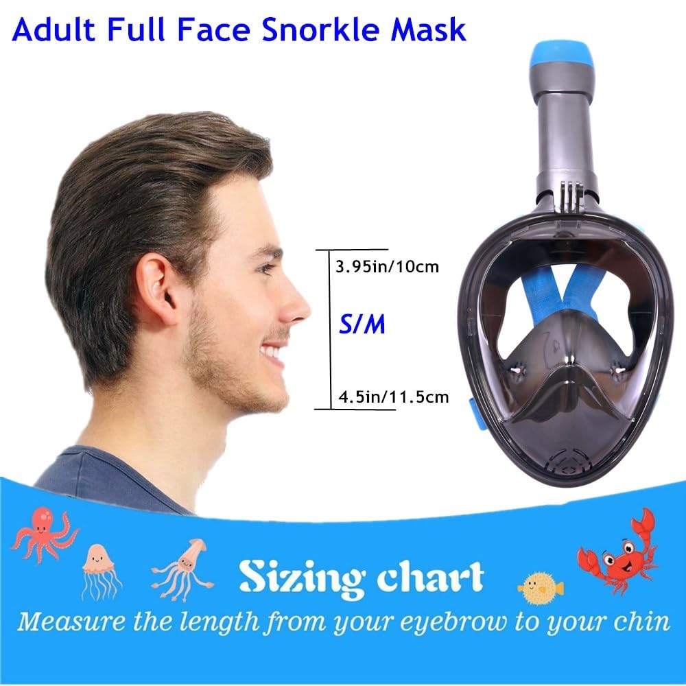 Wsobue Maschera Subacquea, Maschera da Snorkeling per Adulti,Visuale Panoramica 180° Design Pieno Facciale e Compatibile con Videocamere Sportive Maschera per Immersioni