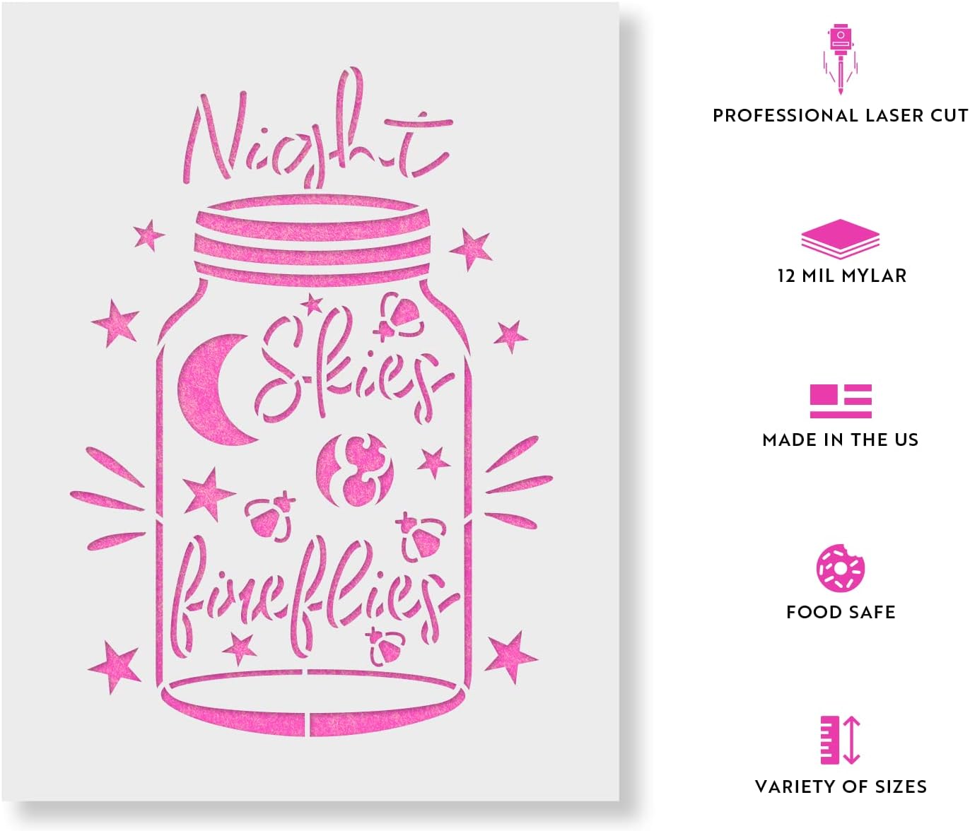Night Skies Firefly Jar Stencil - Summer Stencil, Craft Elegant and Modern Decorations Easily, Skies Stencil
