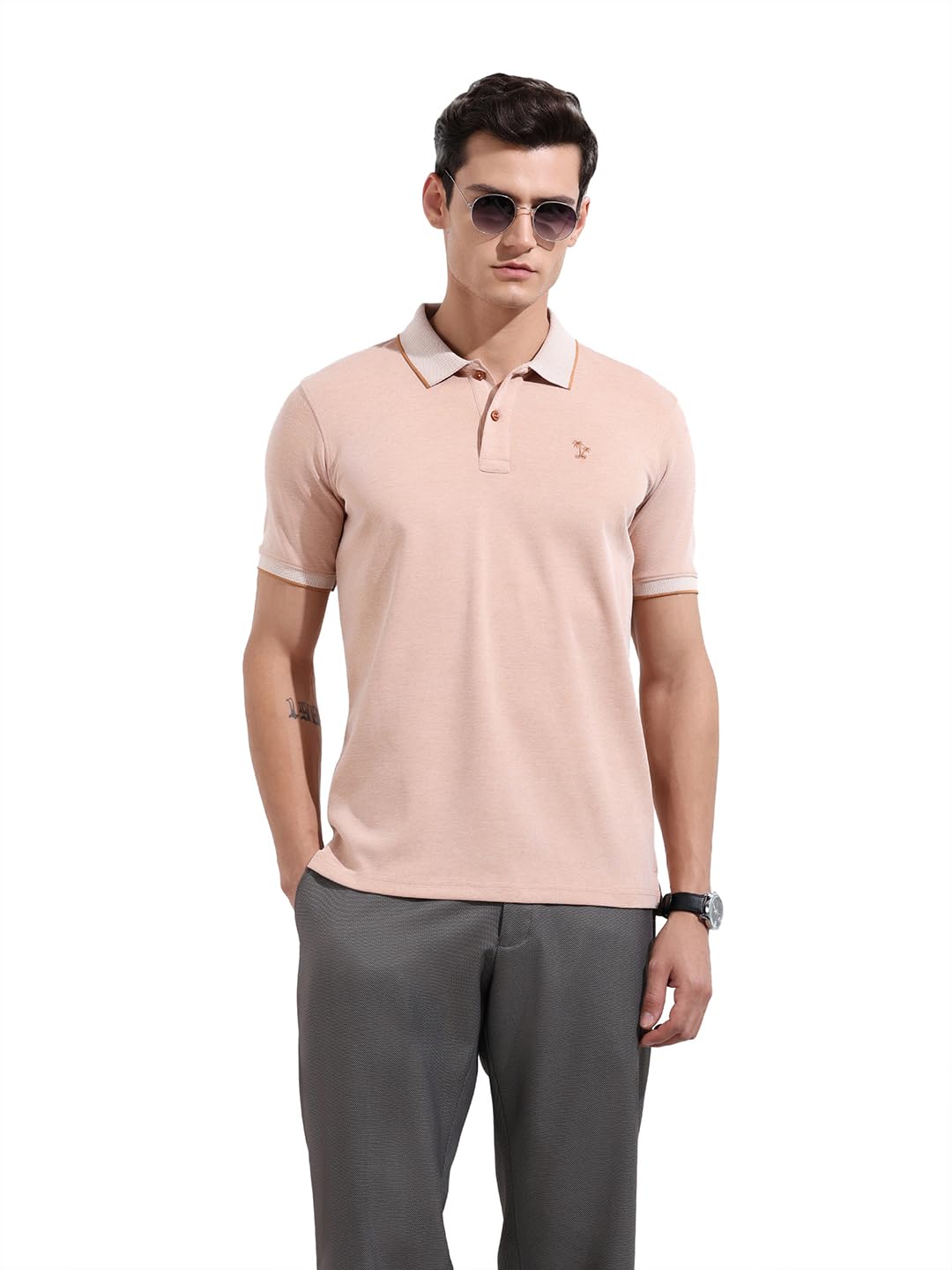 the indian garage co Men's Cotton Slim Fit Placement Embroidery Polo Collar Tshirt-picture-52