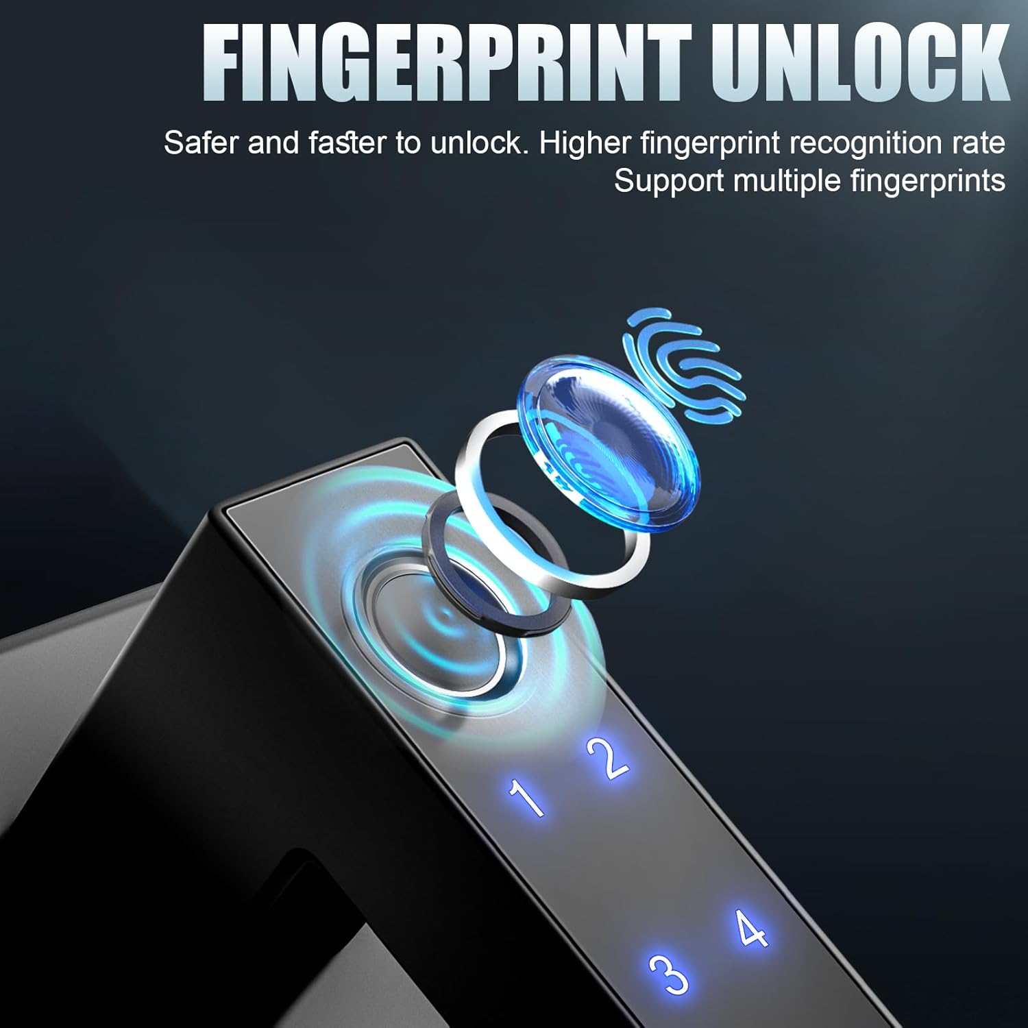 Fingerprint Door Lock, Keyless Entry Lock with Handle, Smart Door Knob with Keypad for Bedroom Hotel Office, Biometric Door Lock with App Control