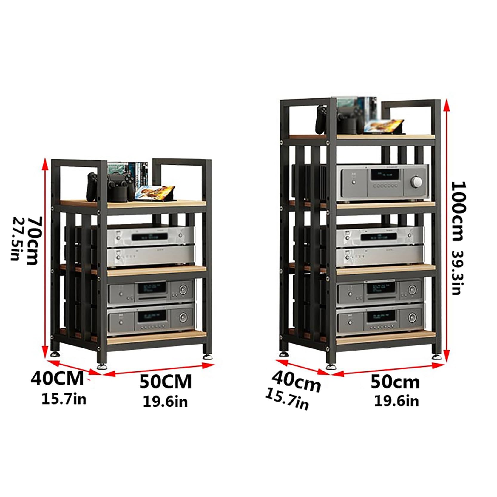 Scaffale per dischi in vinile multistrato HiFi nero, rack di archiviazione audio per dischi e apparecchiature in vinile, elegante espositore per amanti della musica e collezionisti