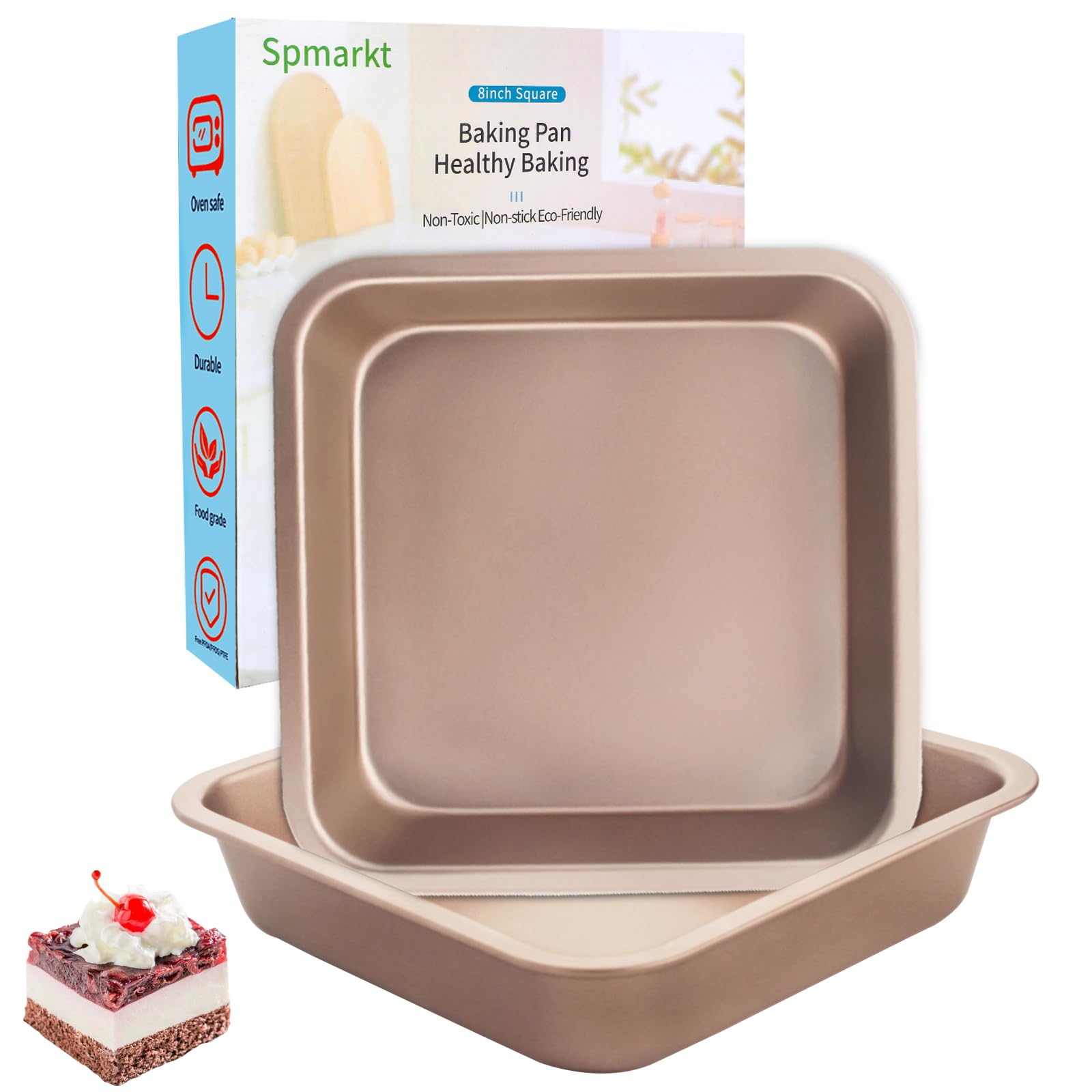 Spmarkt 2-Pack 8 Inch Carbon Steel Nonstick Brownie Pan