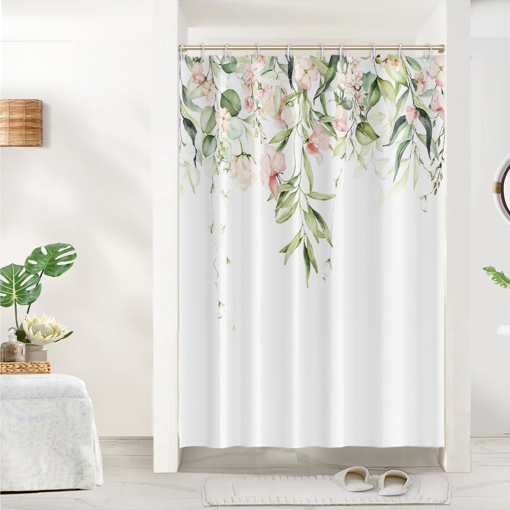 Cortina de Ducha de Hoja Eucalipto, Cortinas de Ducha Verde Oro Abstracto Planta Cortinas de Baño Antimoho Impermeable Lavable Tejido de Poliéster Cortina Ducha con 12 Ganchos 120x200cm — view 131