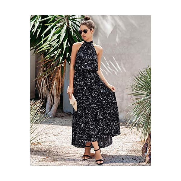 PRETTYGARDEN-Womens-Casual-Halter-Neck-Sleeveless-Floral-Long-Maxi-Dress-Backless-Loose-Ruffle-Sundress-with-Belt PRETTYGARDEN Women’s Casual Halter Neck Sleeveless Floral Long Maxi Dress Backless Loose Ruffle Sundress with Belt (Black,Medium)