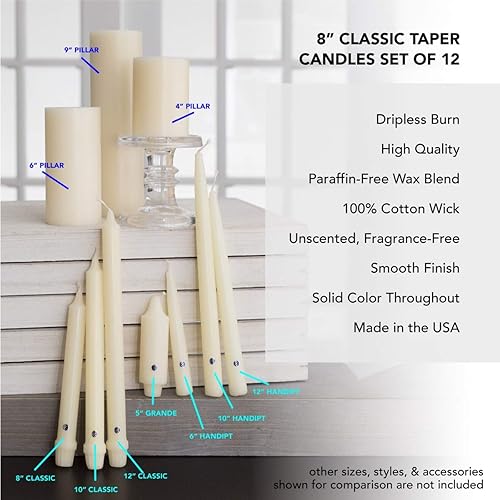 Miniatura 4 de Colonial Candle Vela cónica sin perfume, colección Handipt, Limoncello, 12 pulgadas, paquete de 12, hasta 10 horas de combustión