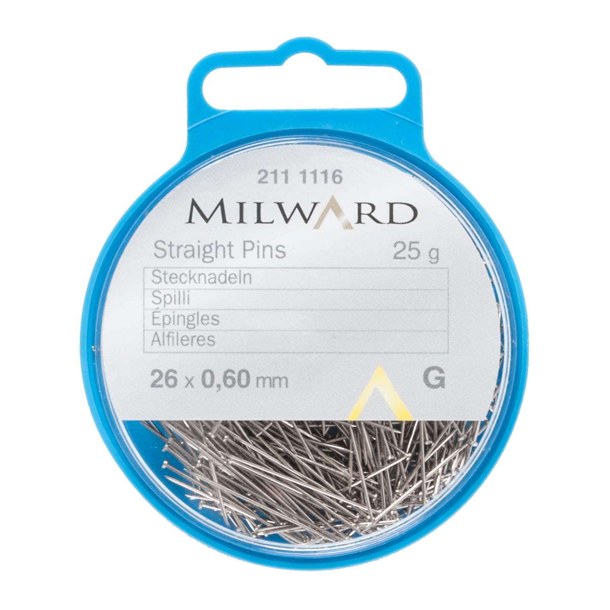 MILWARD Straight Sewing Pins Compact, Hardened Tempered Steel, Silver, 26mm, 25g