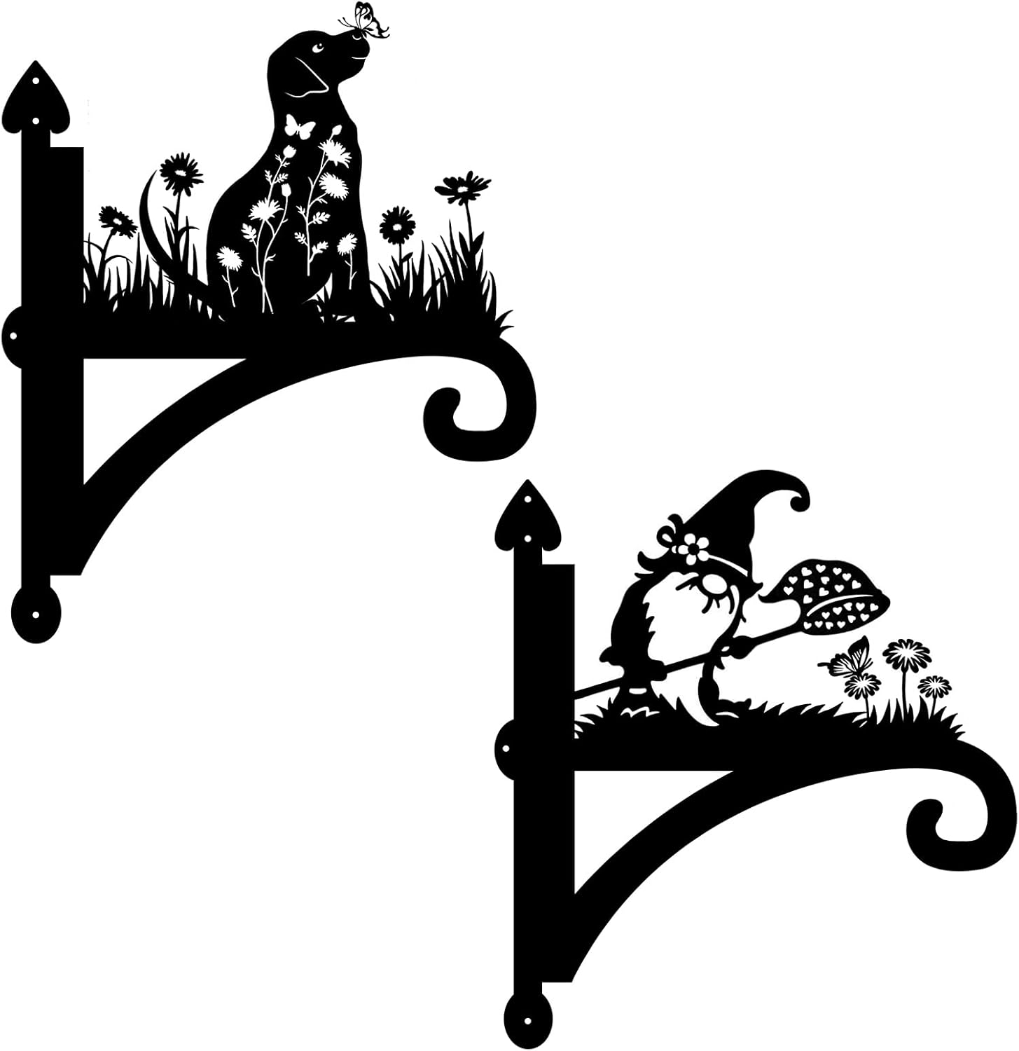 Plant Hangers Outdoor Heavy Duty Iron Decorative Dog/Gnome Silhouette Plant Hooks for Hanging Baskets 12 inch Plant Bracket Wall Hooks for Flower Pot Lantern Bird Feeder Wind Chimes