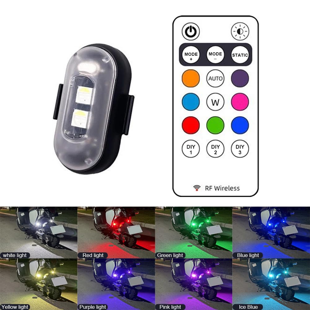4pcs sans fil LED Flash avec télécommande 8 couleurs et 10 modes anticollision LED alarme d'urgence USB Charing imperméable à l'eau pour voiture, moto, drone, vélo (4)