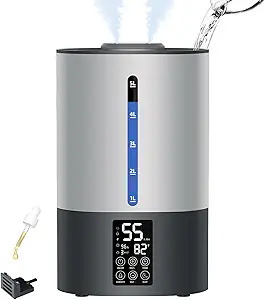 5L Humidifiers for Bedroom and Plants, Ultrasonic Cool Mist Humidifier for Baby home Mist Top Fill Desk Humidifier Essential Oil Diffuser, Quiet Humidifiers with Adjustable Mist,360°Nozzle-Gray