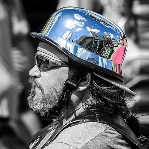 Miniatura 2 de Casco de media carcasa para motocicleta, aprobado por DOT, espejo plateado cromado, portátil, estilo alemán, casco retro para hombres y mujeres,