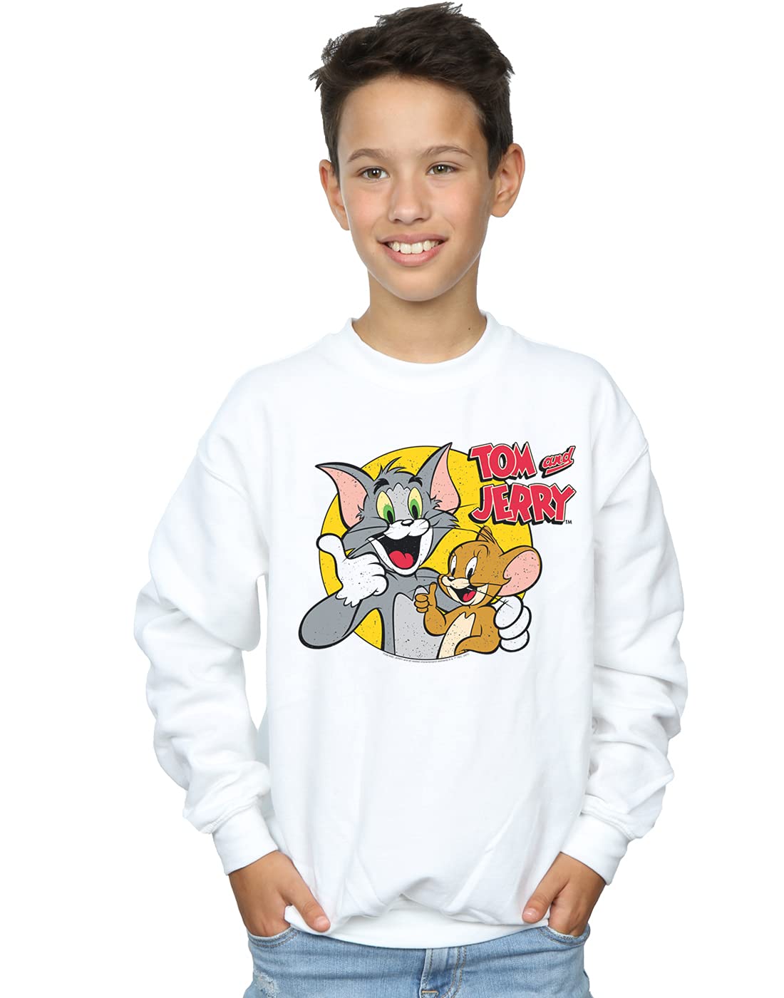 Absolute Cult Boys White Tom And Jerry Thumbs Up Sweatshirt 5-6 Years