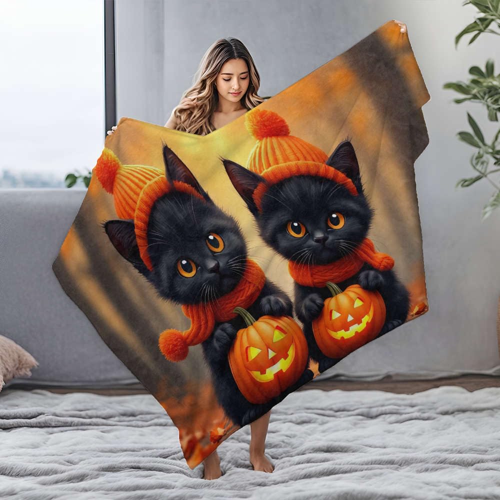 Couverture pour bébé chat noir plaid Halloween orange grand format