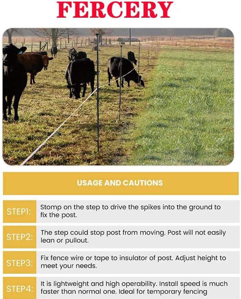Fercery 3.6 Ft Garden Fence Posts, Garden Stake Netting Support, Heavy Glass Fiber (11mm Diameter), Temporary Fencing,Electric Fence Posts - 20 Pack, Black,Adjustable Height