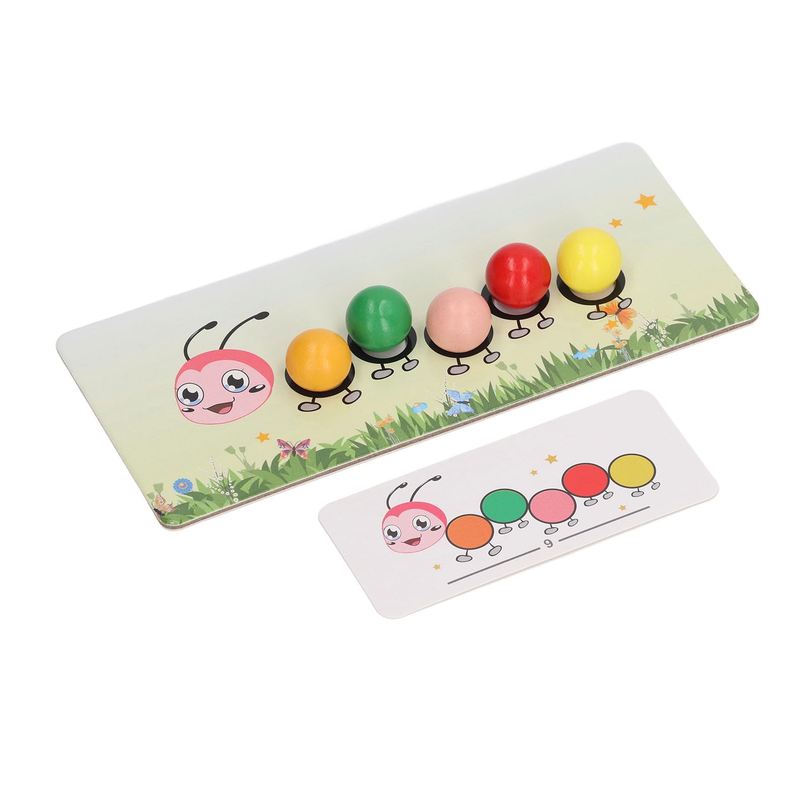 Jouet de Perles à Clip de Chenille en Bois, Exercice de Coordination œil-Main, tri des Couleurs avec Cartes de Pratique et boîte de Rangement pour Enfants