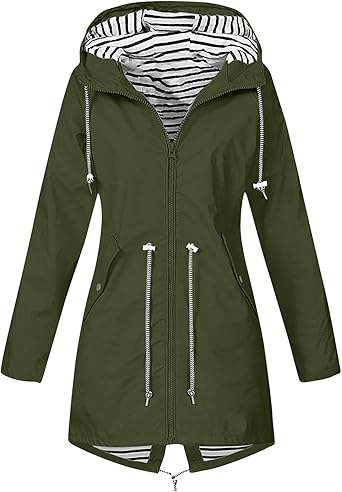 OIOLOYJM Yellow Rain Jacket Womens Waterproof with Hood Light Weight Jackets for Women Casual Fall Winter Plus Size Raincoat