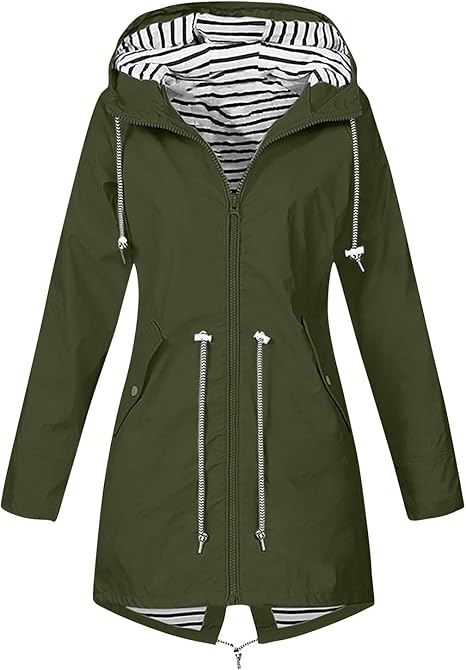 OIOLOYJM Yellow Rain Jacket Womens Waterproof with Hood Light Weight Jackets for Women Casual Fall Winter Plus Size Raincoat
