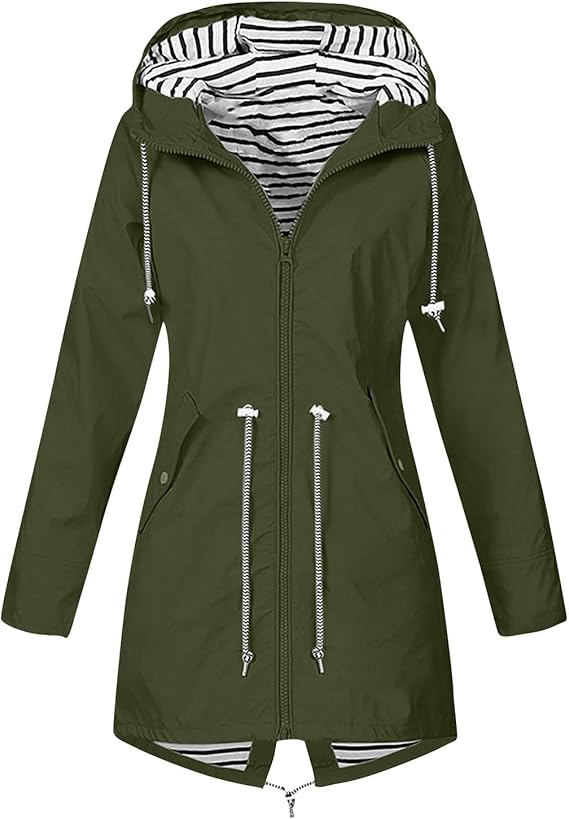 OIOLOYJM Yellow Rain Jacket Womens Waterproof with Hood Light Weight Jackets for Women Casual Fall Winter Plus Size Raincoat