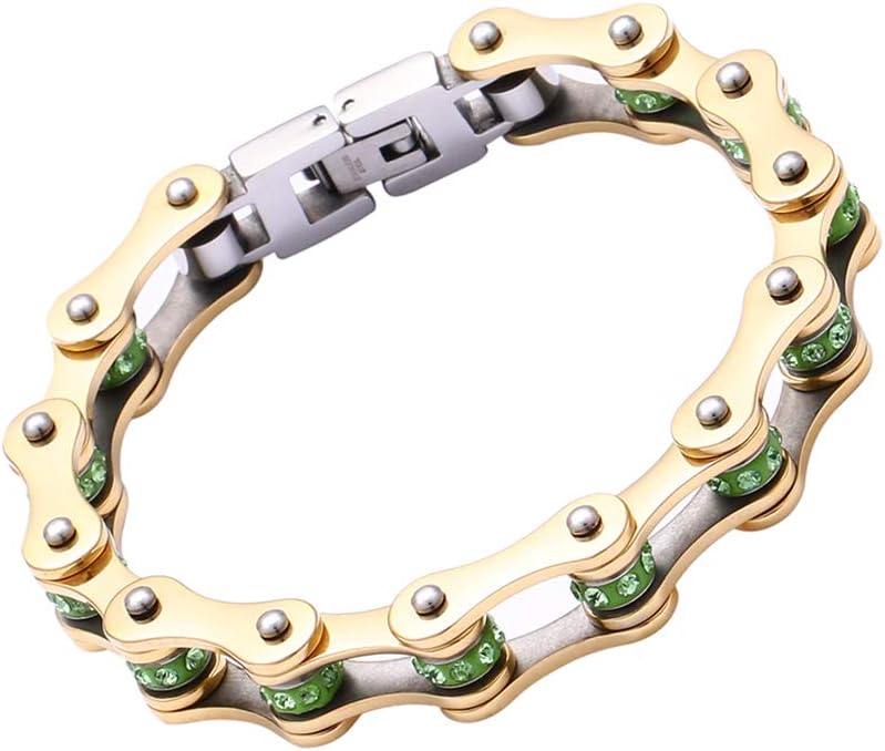 Chain Bracelets for Women Men Stainless Steel Bike Link Rhinestones Wrist Chain, 7.87"